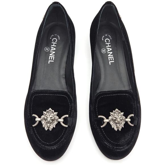 Chanel Velvet Lion Loafers Black Coco EU Size 40 US Size 10 with Box 2 Dust Bags - Picture 1 of 16